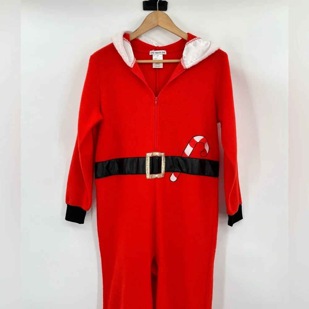 Kids SantaClaus Fleece Onesie Christmas Pajamas Cozy Holiday festive winter L/XL